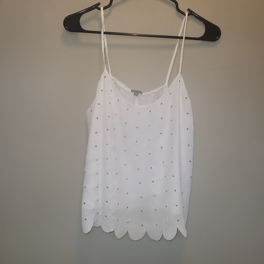 White Sleeveless Top with Scalloped Hem